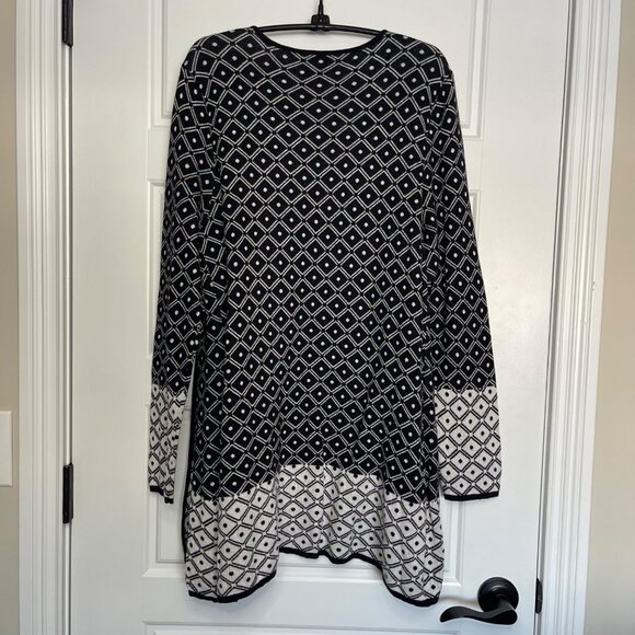 Chico's Easywear Open Front Cardigan Size 2 (US 12) 100% Cotton Knit Black White - Picture 3 of 10